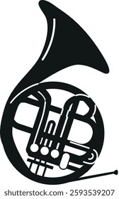 French horn music instrument black-and-white