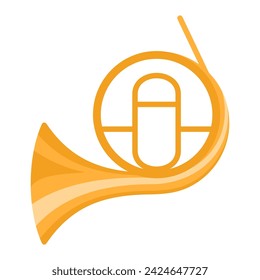 French horn musical instrument vector illustration. Brass music instrument.