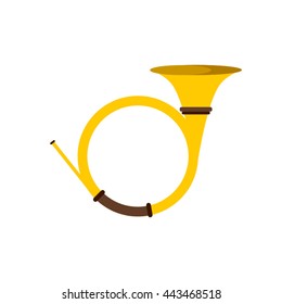 French horn musician. Vector flat illustration horn. Musical instrument. Golden horn silhouette.