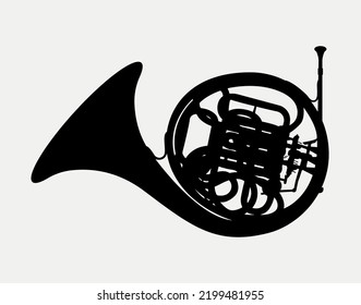 French Horn Silhouette, Horn Brass Musical Instrument Vector