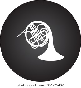 French horn simple icon on round background
