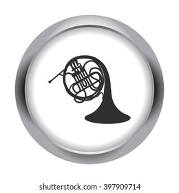 French horn simple icon on round background