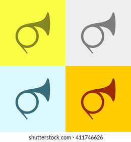 French Horn, Tuba Icon on Four Different Backgrounds. Eps-10.