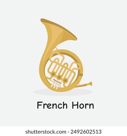 French Horn Vector Illustration: Brass Wind Instrument