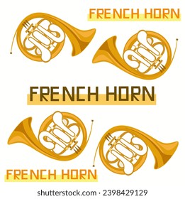 French horn. Wind instruments. Music. Isolated art. Graphic design.