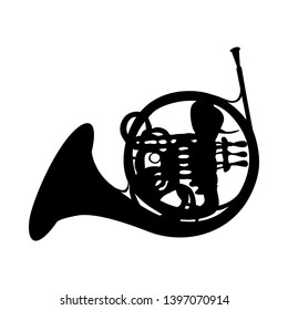 French Horn Wind Musical Instrument Silhouette. Vector Ilustration. 