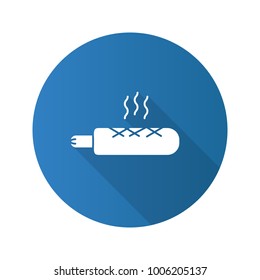 French hot dog flat design long shadow glyph icon. Sausage in dough. Vector silhouette illustration