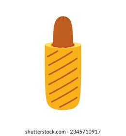 french hot dog isolated on white, flat icon, fast food flat vector illustration, sausage in bun with ketchup and mustard