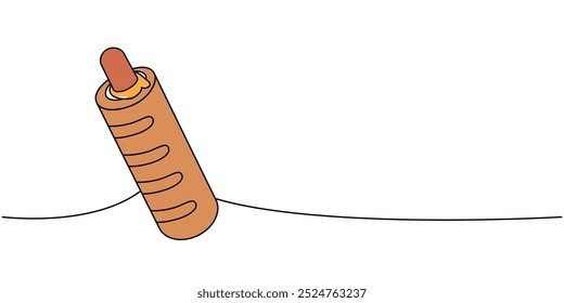 Cachorro-quente francês uma linha colorida desenho contínuo. Comida americana de rua. Ilustração linear de vetor.