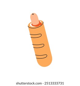 Cachorro-quente francês. Refeição leve. Ilustração vetorial.