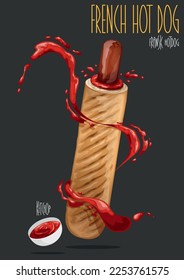 French hot dog. Vector illustration