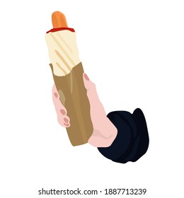 French hot dog vector stock illustration. A quick street snack. Isolated on a white background.