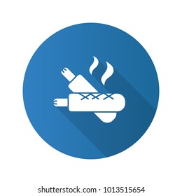 French hot dogs flat design long shadow glyph icon. Sausages in dough. Vector silhouette illustration