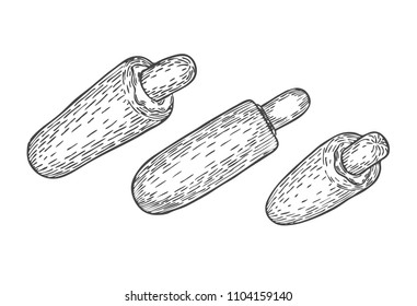 french Hot  Dogs set, sketch hand drawn graphic, from different angles of view, outline