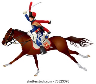 French Hussar, Cavalier on a horse, Napoleonic Wars military uniform,  Napoleon,  Empire, Ulm, Austerlitz, Jena, Borodino, Battle of Nations at Leipzig, Waterloo campaign, anniversary, Grande Armee