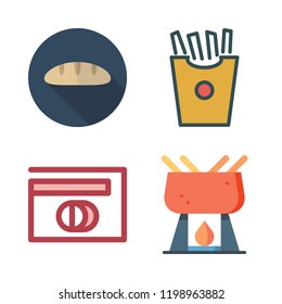 french icon set. vector set about french fries, fondue, diners club and baguettes icons set.
