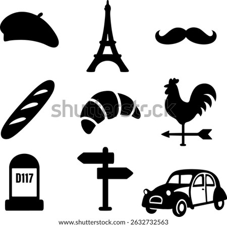 French icons black and white