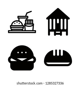 french icons set with bungallow, burger and fast food vector set
