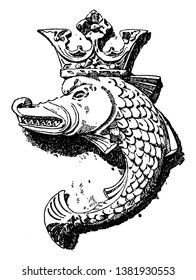 French Kings Dolphin Shield was designed in the 15th century, vintage line drawing or engraving illustration.