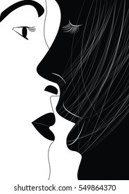 French kiss,man,woman ,positive and negative,black and white