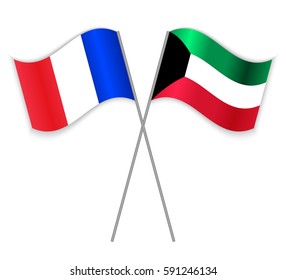 French and Kuwaiti crossed flags. France combined with Kuwait isolated on white. Language learning, international business or travel concept.