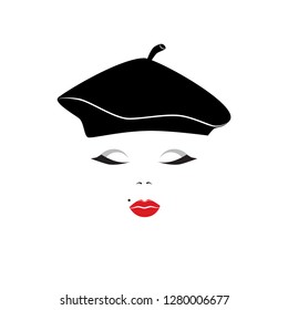 French lady in beret - vector icon.