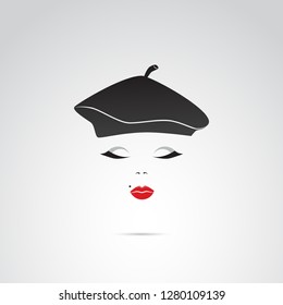 French lady in beret - vector icon.