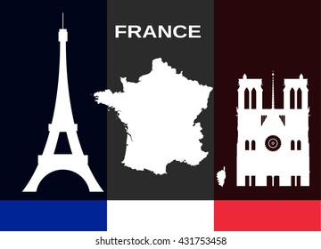 French landmarks. Eiffel Tower and Notre Dame. 