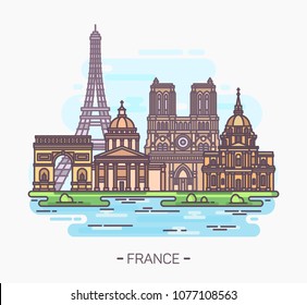 French landmarks. Eiffel tower and notre-dame