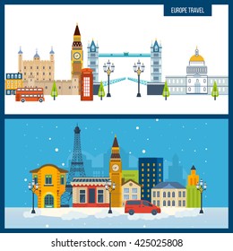 French Landmarks. Historical and modern building. 
