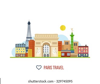 French Landmarks. Vector travel destinations icon set. Eiffel tower, Notre Dame in Paris, France