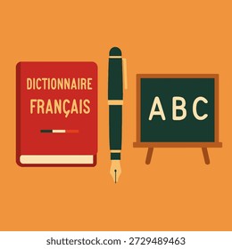 Conjunto de iconos planos de suministros de aula de idioma francés