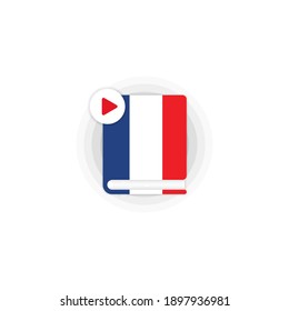 French language course audiobooks icon. Distance education. Online web seminar. Vector EPS 10. Isolated on white background