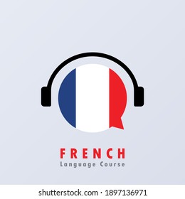 French language course banner. Digital course. Online education. Online language courses. Language practice. Vector EPS 10. Isolated on background