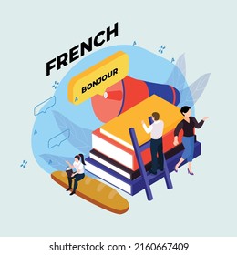 French language lesson isometric 3d vector illustration concept for banner, website, illustration, landing page, flyer, etc.