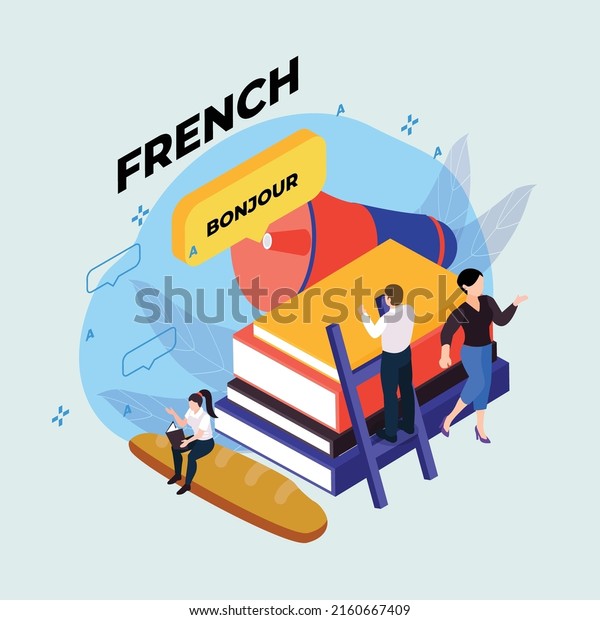 French language lesson isometric 3d vector
illustration concept for banner, website, illustration, landing
page, flyer, etc.