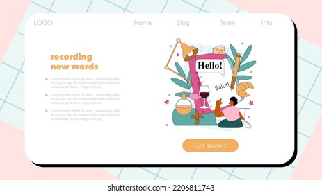 French language lesson web banner or landing page. Language school french listening, reading and speaking course. Foreign languages studying. Idea of global communication. Flat vector illustration