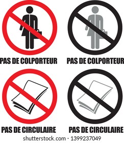 French language No soliciting unisex and no flyers allowed at home symbol sign vector