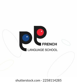 'French' language service iconic logo. Concept of Interpreter, Translation, and Writing consulting agency.  Vector illustration