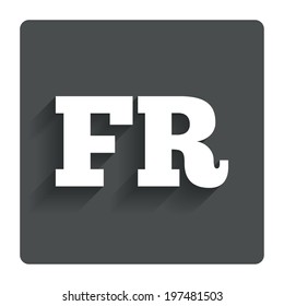 French language sign icon. FR France translation symbol. Gray flat button with shadow. Modern UI website navigation. Vector