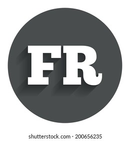 French language sign icon. FR France translation symbol. Circle flat button with shadow. Modern UI website navigation. Vector