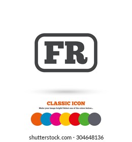 French language sign icon. FR France translation symbol with frame. Classic flat icon. Colored circles. Vector