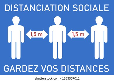French language social distancing sign vector. Distanciacion sociale, gardez vos distances (English: Social distancing, keep your distance).