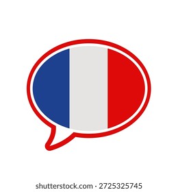 Burbuja del discurso del idioma francés con la bandera de Francia, icono del Vector