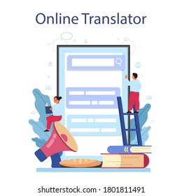 French learning online service or platform. Language school french course. Study foreign languages with native speaker. Online translator. Vector illustration
