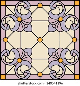 French Lilies, symmetric composition, seamless background, vector illustrations in stained glass window