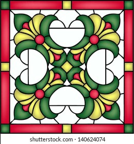 French Lilies, tile design, symmetric composition, seamless background, vector illustrations in stained glass window