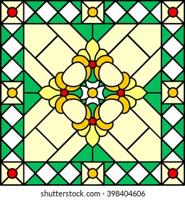 French Lilly, square traditional design,floor tile, vector illustrations in stained glass window style