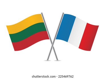 French and Lithuanian flags. Vector illustration.
