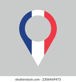 Pin de ubicación francesa, gps marker, hecho en símbolo francés, encontremos la señal, colores azul blanco y rojo, vector